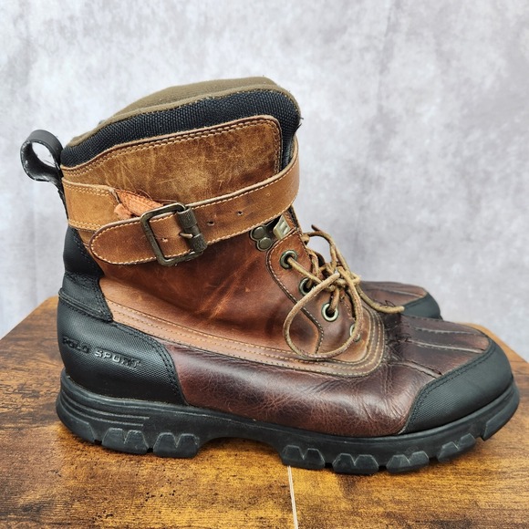 Vintage Polo Ralph Lauren Hiking Boots Men 13 D Brown Leather Waterproof Trails - Picture 1 of 14